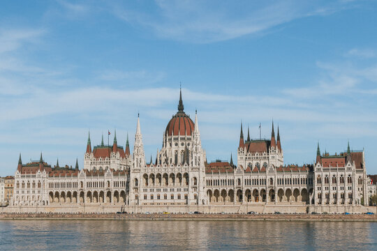 Hungarian Parliament Building with Gothic Revival architecture beside the Danube River