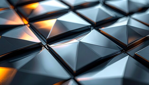 Shiny metallic pyramid shaped tiles wall.