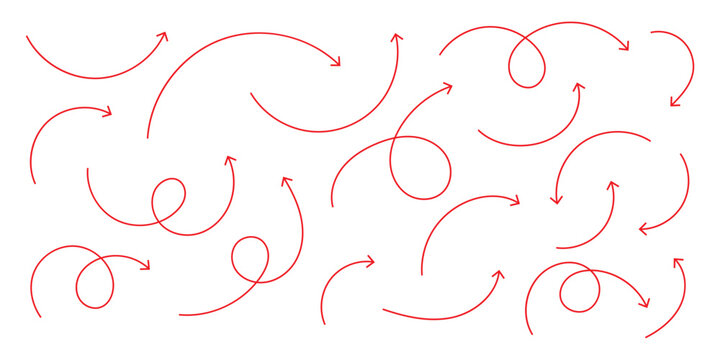 Hand Drawn Curved Arrow Icon Set &ndash; Modern Swirl, Circular, Direction and Navigation Arrow Collection