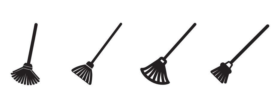  broom icons in different angles for cleaning and sweeping purposes  household chore tools