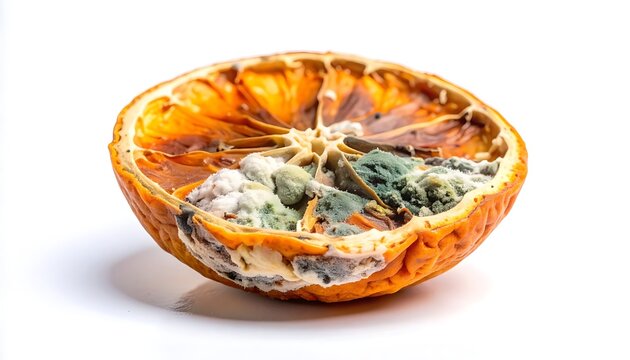 A moldy, dried orange half