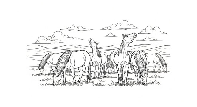 Horses standing in a group outdoors.