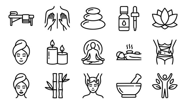 Massage Therapy and Wellness Icon Set with Relaxation Symbols