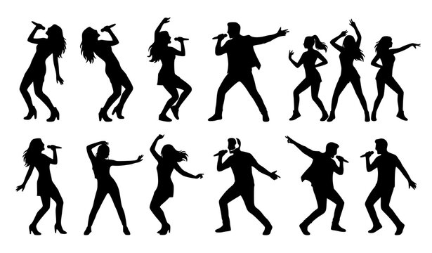 Contemporary Pop Star Silhouette Bundle Featuring Singing and Dancing Performance Poses