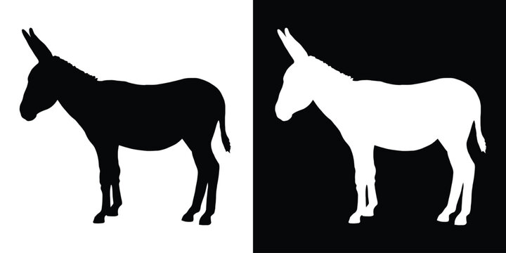 Donkey silhouette vector, Farm animal donkey black silhouette vector illustration