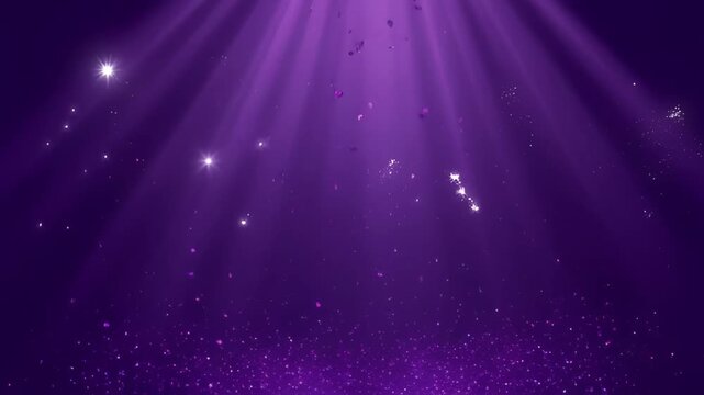 Purple glittering background with radiant light beams, sparkling particles, floating particle dust, dreamy abstract scene and elegant abstract design for SEO search friendly video title
