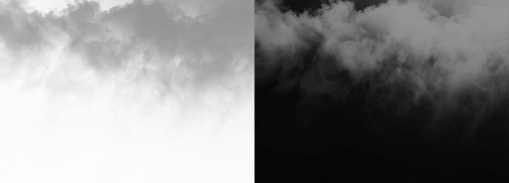 Fog effect with gray clouds on transparent background