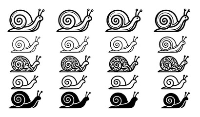 Black and White Snail Shell Icon Collection Classic Vector Design © Sadman