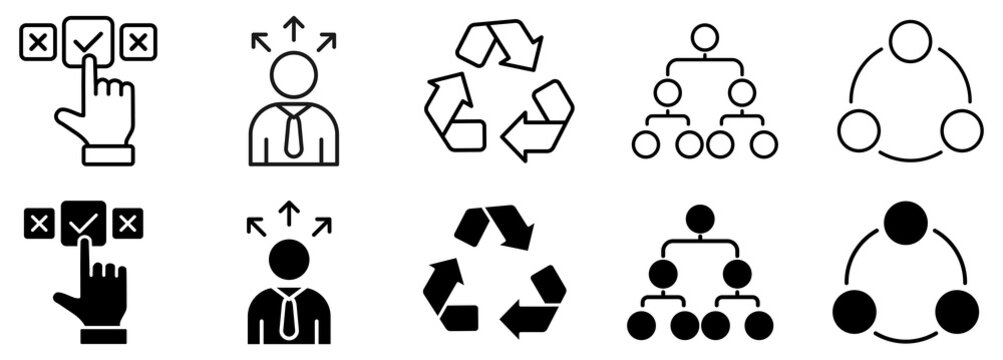 workplace organization icon set. Shine and standardize vector illustration