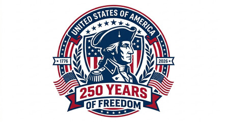 Fototapeta premium american flag stamp Vintage American 250 Years of Freedom Logo Featuring George Washington Portrait and Patriotic Elements