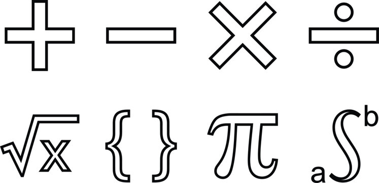 Math mathematics symbols algebra calculus line art vector set with plus minus multiply divide square root pi icons