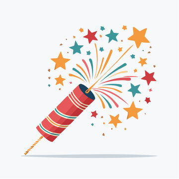 Firecracker Exploding with Stars and Confetti