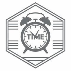 Fototapeta premium Vintage Alarm Clock Icon with Time Text in Hexagonal Emblem