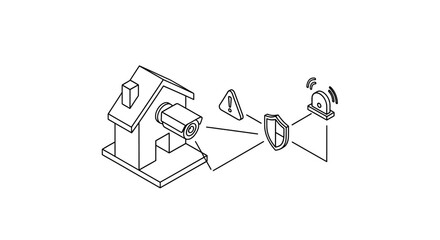 Fototapeta premium A line art illustration showing a residential home security system setup