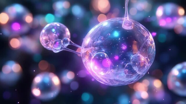 Colorful abstract bubble clusters with vibrant light effects and bokeh background. hMPV, Human metapneumovirus