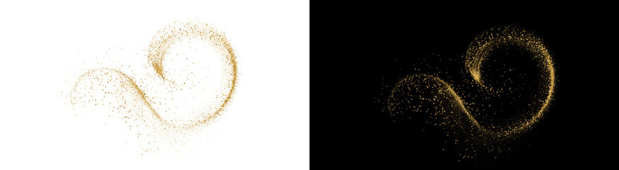 Golden glitter swirl forming a beautiful decorative wave composed of tiny sparkling particles isolated on transparent background © rehena
