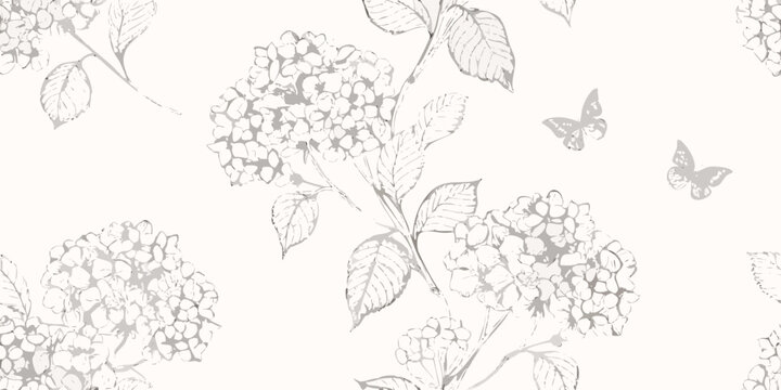 hydrangea clusters line art flowers botanical illustration