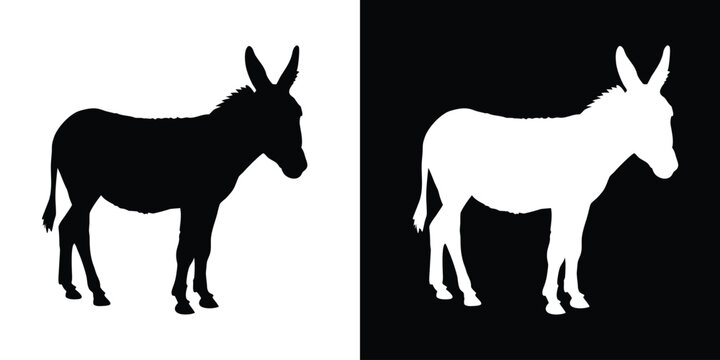 vector black silhouette of a donkey, animal icon, standing donkey silhouette vector