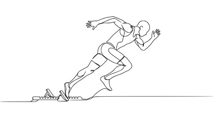 Fototapeta premium Athlete Sprinting Start Line One Line Drawing