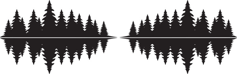 Fototapeta premium Pine forest tree line reflection on water surface silhouette for northern landscape audio wave art.