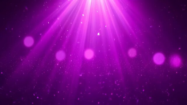 Glittering purple background with radiant light rays, soft particle glow, dreamy abstract scene, elegant event design, floating sparkle particles, glowing background light, abstract radiant backdrop
