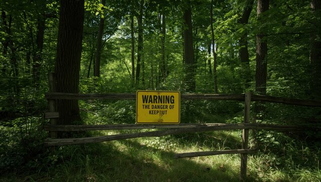 Caution sign alerting to fatal risk and restricted access on a wooden fence. Electrical danger and safety theme.