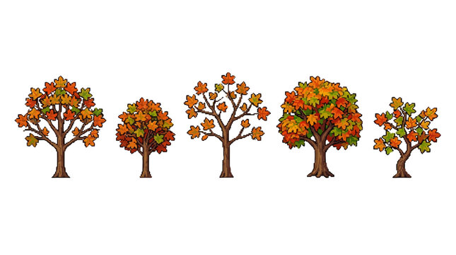 Colorful autumn foliage gradually changing on different trees illustrating seasonal transition showcases nature's vibrant palette