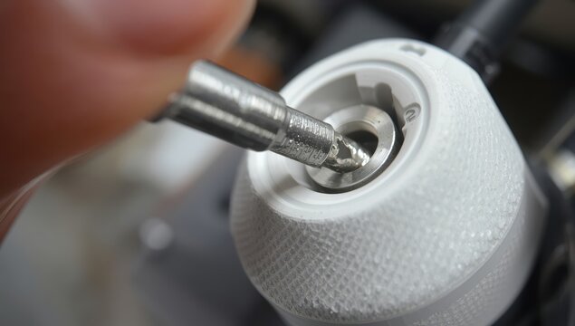 Loosen the on the white power plug with a Phillips screwdriver. Disassemble the plastic plug for repair and maintenance of electrical devices.