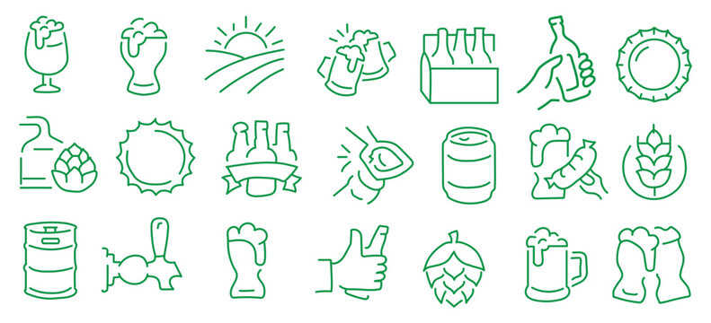 Wine glass, bottle, alcohol, grape, corkscrew, vineyard and barrel editable stroke outline icons set isolated on white background flat vector illustration. Pixel perfect. 64 x 64.