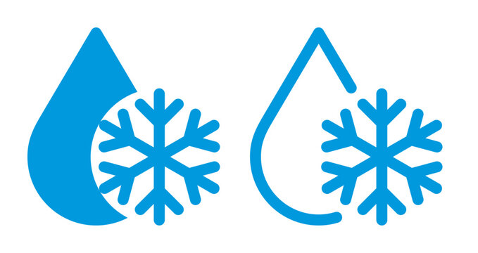 Cooling technology icons. Water drop with snowflake sign. Cold temperature, frost and freshness concept.