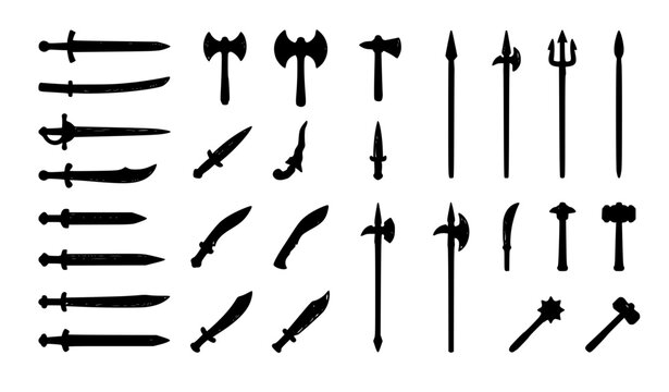 Historical bladed weapons and tools icon set vector illustration