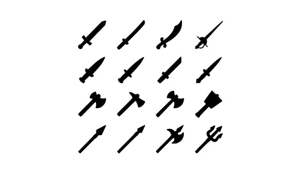 Axes swords daggers and spears vector icon collection
