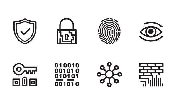 Security and digital with shield lock fingerprint QR code binary and firewall