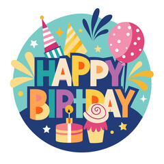 Obraz premium Happy birthday colorful greeting card design with party elements