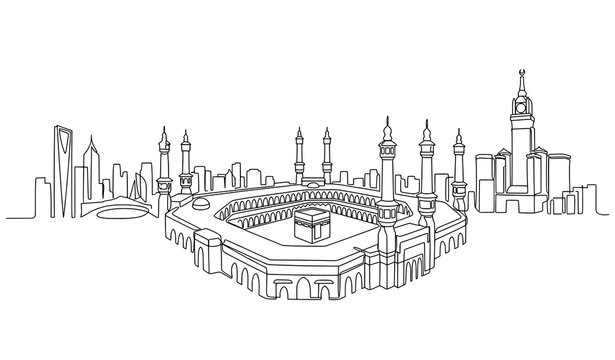 Masjid al-haram in mecca with kaaba continuous line architecture religion building landmark