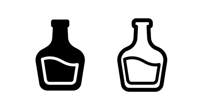 Square bottle with liquid icon - drink, sauce, or beverage container symbol vector