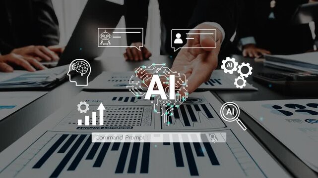 Business Team Collaborating on Artificial Intelligence Strategy with Analytical Charts and Digital Graphics in Modern Workspace. Entropy.