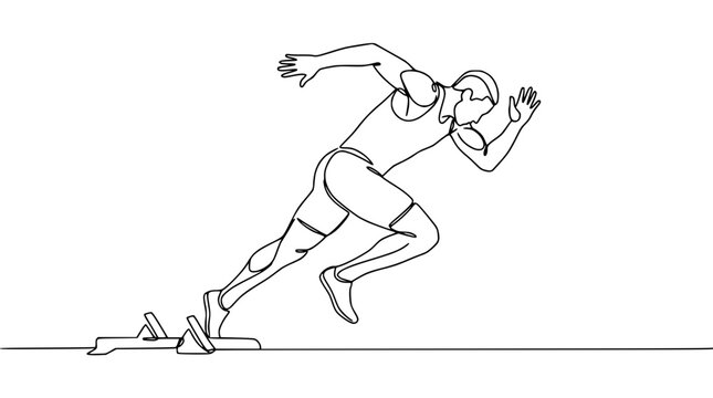 Athlete sprinter running start line, single line drawing, dynamic motion