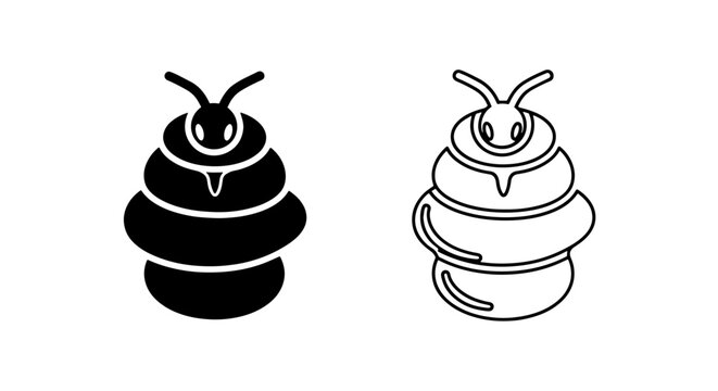 Bee larva and pupa icons in silhouette and outline style for biology and nature design