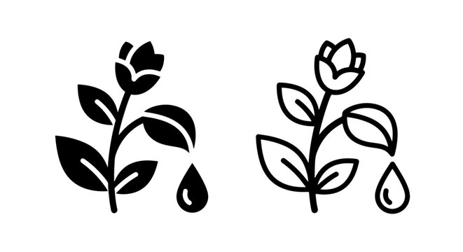 Flower plant with liquid drop icon for natural perfume oil and herbal essence extraction