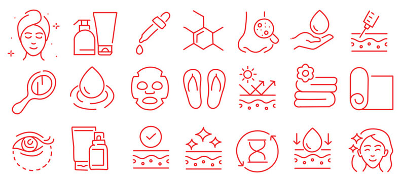 Skin care editable stroke outline icons set isolated on white background flat vector illustration. Pixel perfect. 64 x 64.