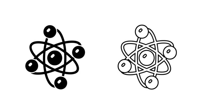Atomic structure atom icon set in outline and solid style