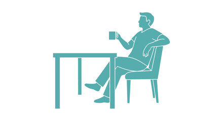 Fototapeta premium Man sitting at a table holding a mug flat illustration