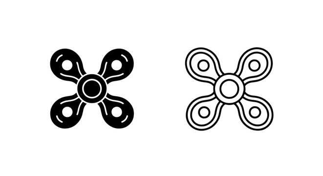 Fidget spinner toy icon set in glyph and outline styles