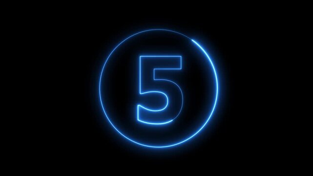 Futuristic Neon Number Animation with Blue Glow on Black Background