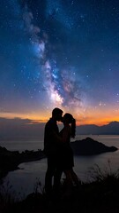 Fototapeta premium Romantic couple under starry night sky.
