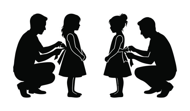 Black silhouette of man tying shoelace for little girl Vector
