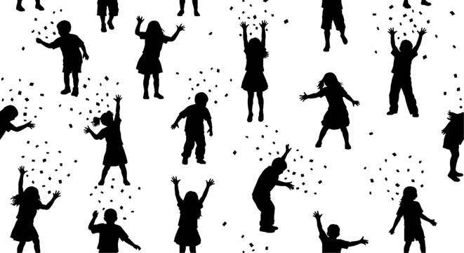 Silhouettes of People Celebrating with Confetti Around Them.