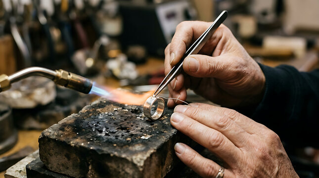 Silversmith Soldering Silver Ring with Mini Torch Close-up