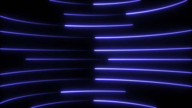 Neon lights blinking lines moving animation. Seamless loop animation of glowing neon line. Neon color lines as colorful laser wallpaper. 4k animation video on black background